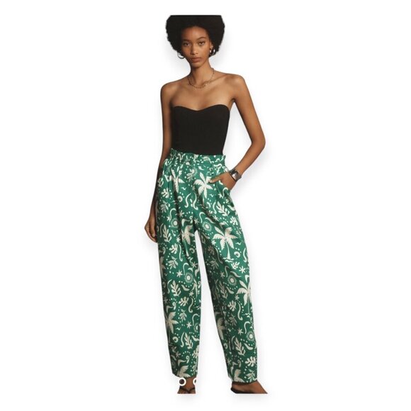 Anthropologie Green/White Palm Print Barrel Pants S/M - Corey Lynn Calter - Picture 2 of 15